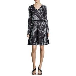 CARMEN Marc Valvo Abstract Paintbrush Print Dress With Belt Size Small